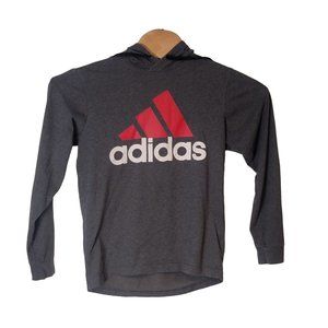 Adidas Pull Over Hooded Shirt Size Men's Small Gray Graphic Logo Long Sleeves